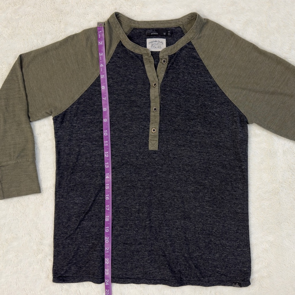 Prana Olive and Charcoal 3/4 Sleeve Shirt - Picture 3 of 10